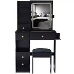 Set da toeletta con prese, specchio LED con luci regolabili a 3 colori, 5 cassetti e sgabello imbottito per camera da letto.