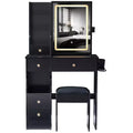 Vanity Table Set with Outlets, LED Mirror with 3-Color Adjustable Lights, 5 Drawers, and Padded Stool for Bedroom.