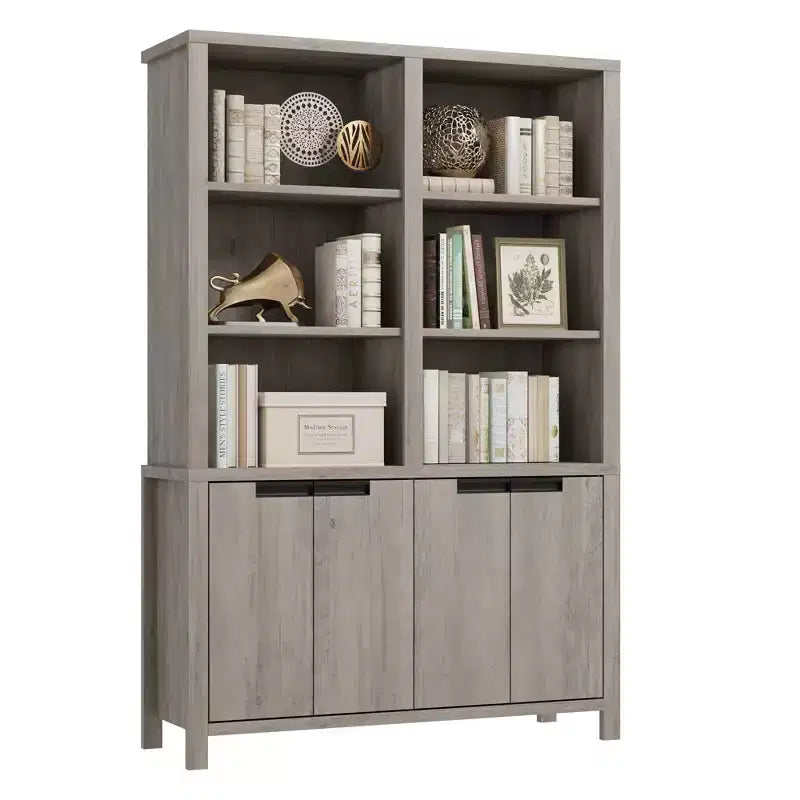 GustoWave Libreria Alta 74,5" con Doppio Contenitore, Grande Libreria a 6 Ripiani, Librerie Doppie Larghe, per Soggiorno Ufficio Biblioteca, Grigio
