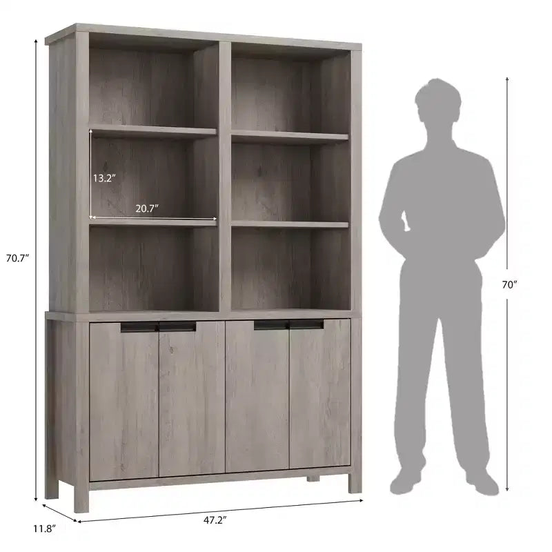 GustoWave Libreria Alta 74,5" con Doppio Contenitore, Grande Libreria a 6 Ripiani, Librerie Doppie Larghe, per Soggiorno Ufficio Biblioteca, Grigio