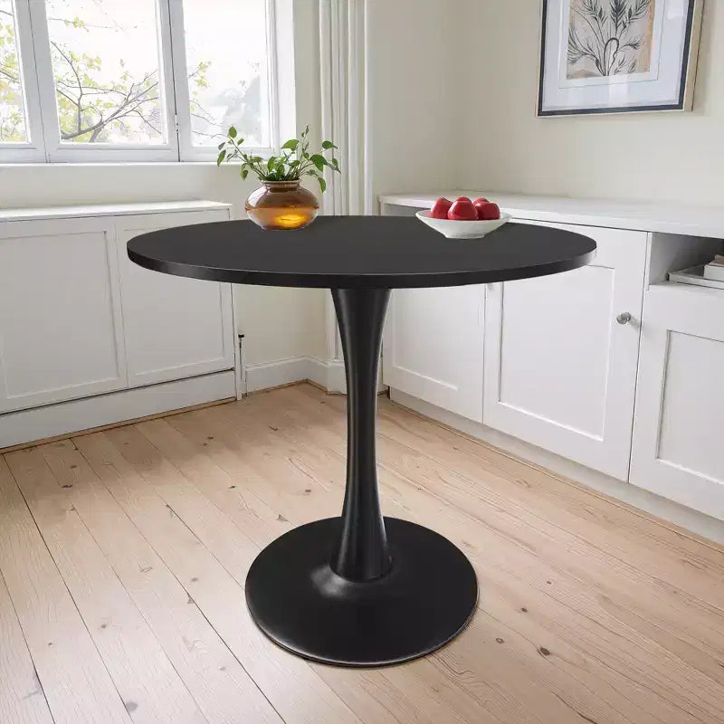 MAYEERTY Tavolo rotondo da pranzo Tulip da 80 cm, piano in legno, base in metallo, per 2-4 persone, nero