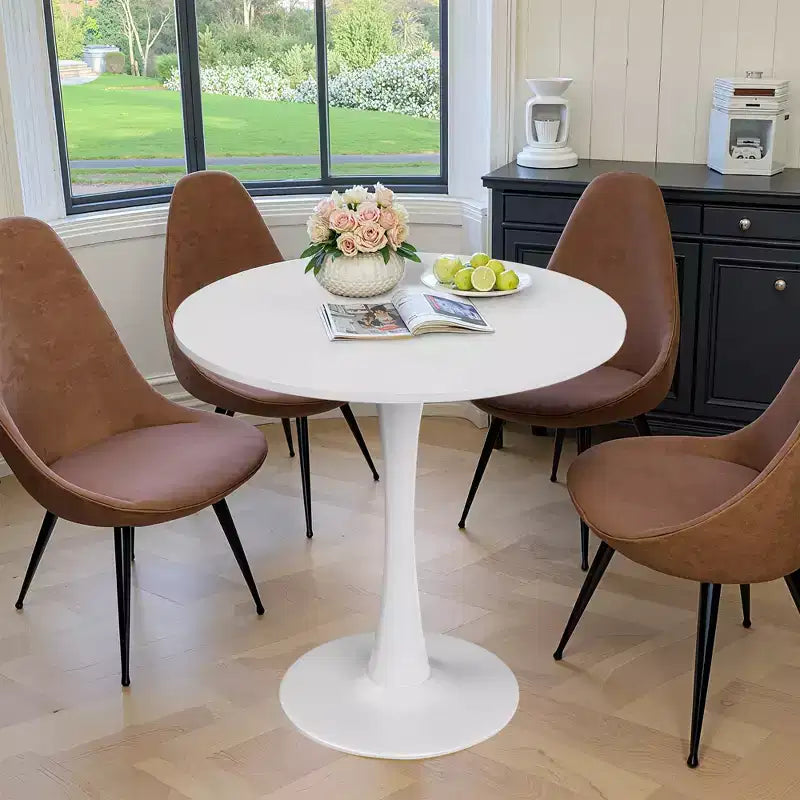 MAYEERTY Tavolo rotondo da pranzo Tulip da 80 cm, piano in legno, base in metallo, per 2-4 persone, nero