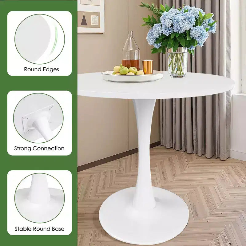 MAYEERTY Tavolo rotondo da pranzo Tulip da 80 cm, piano in legno, base in metallo, per 2-4 persone, nero