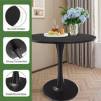 MAYEERTY Tavolo rotondo da pranzo Tulip da 80 cm, piano in legno, base in metallo, per 2-4 persone, nero