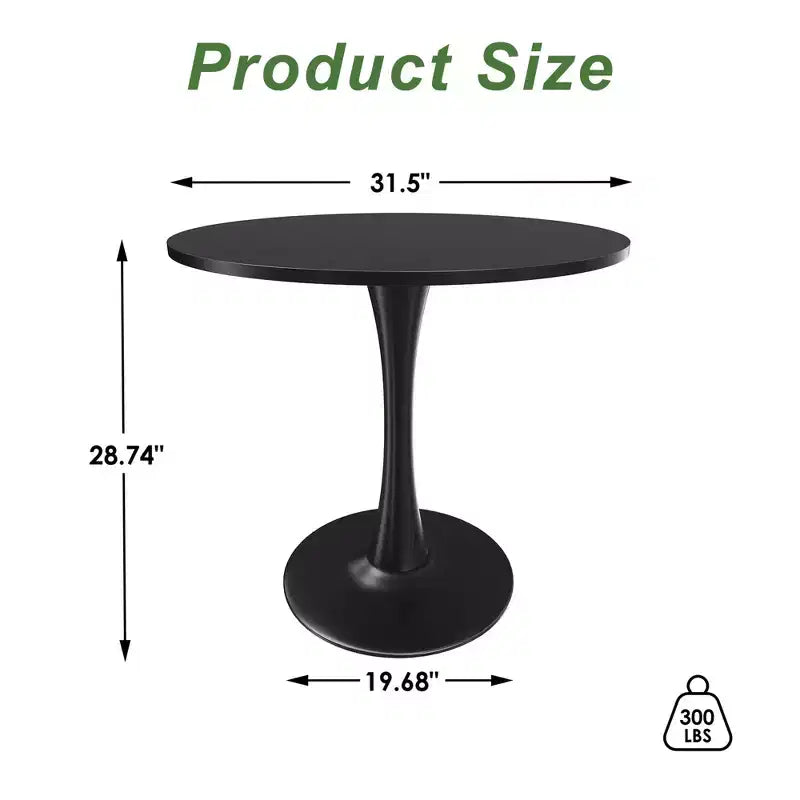 MAYEERTY Tavolo rotondo da pranzo Tulip da 80 cm, piano in legno, base in metallo, per 2-4 persone, nero