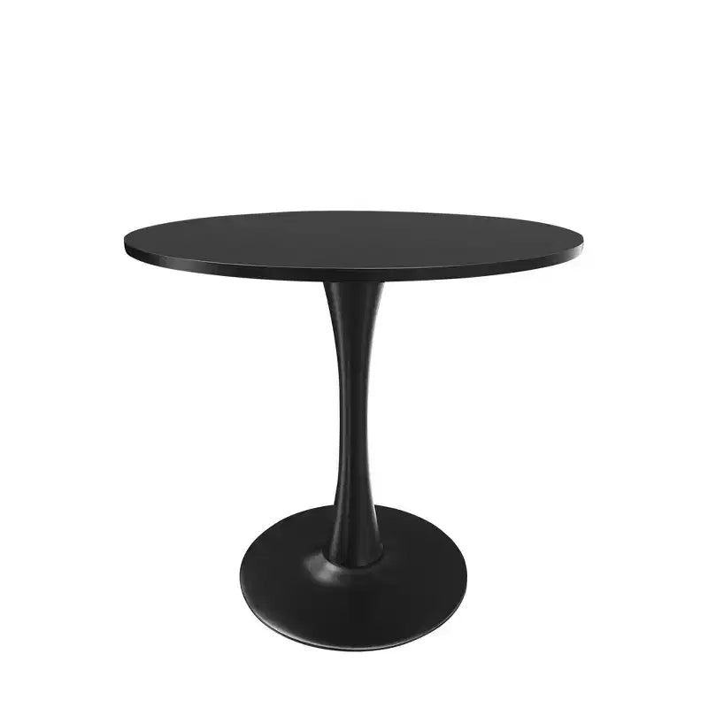 MAYEERTY Tavolo rotondo da pranzo Tulip da 80 cm, piano in legno, base in metallo, per 2-4 persone, nero