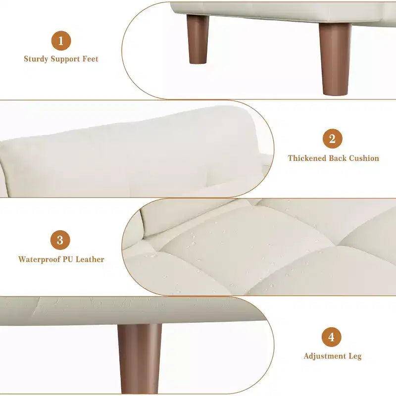 GustoWave Moderno Divano a 3 posti in ecopelle 83 con cuscino a molle, Divano da salotto con seduta profonda e 2 cuscini schienale rimovibili
