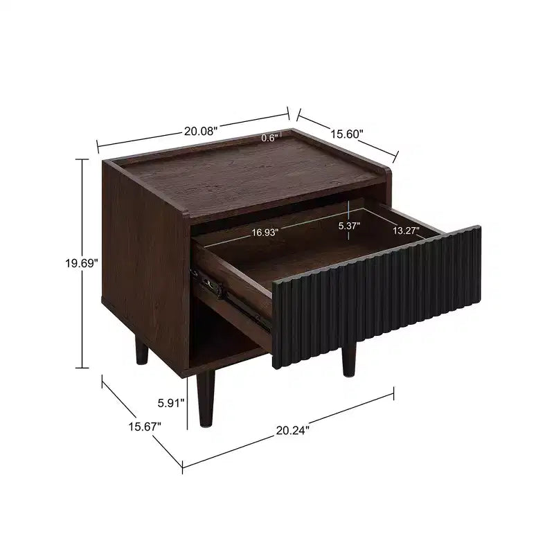 GDFStudio Duane comodino scanalato moderno di metà secolo con 1 cassetto e 1 ripiano inferiore
