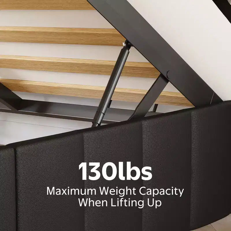 Letto contenitore imbottito Greenstell con luci a LED e stazione di ricarica, letto a piattaforma moderno, robuste doghe in legno