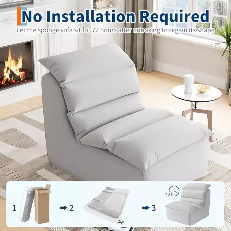 GustoWave Poltrona Sacco Lazy, Divano da Pavimento con Schiuma ad Alta Resilienza, Base Antiscivolo, Poltrone Sacco per Adulti, Grigio