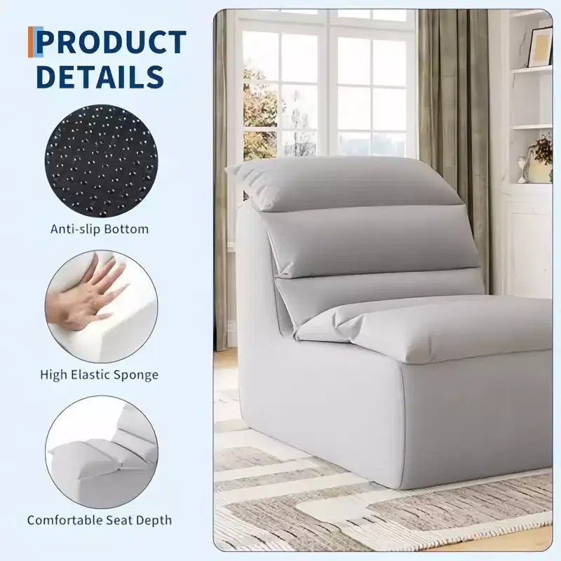 GustoWave Poltrona Sacco Lazy, Divano da Pavimento con Schiuma ad Alta Resilienza, Base Antiscivolo, Poltrone Sacco per Adulti, Grigio