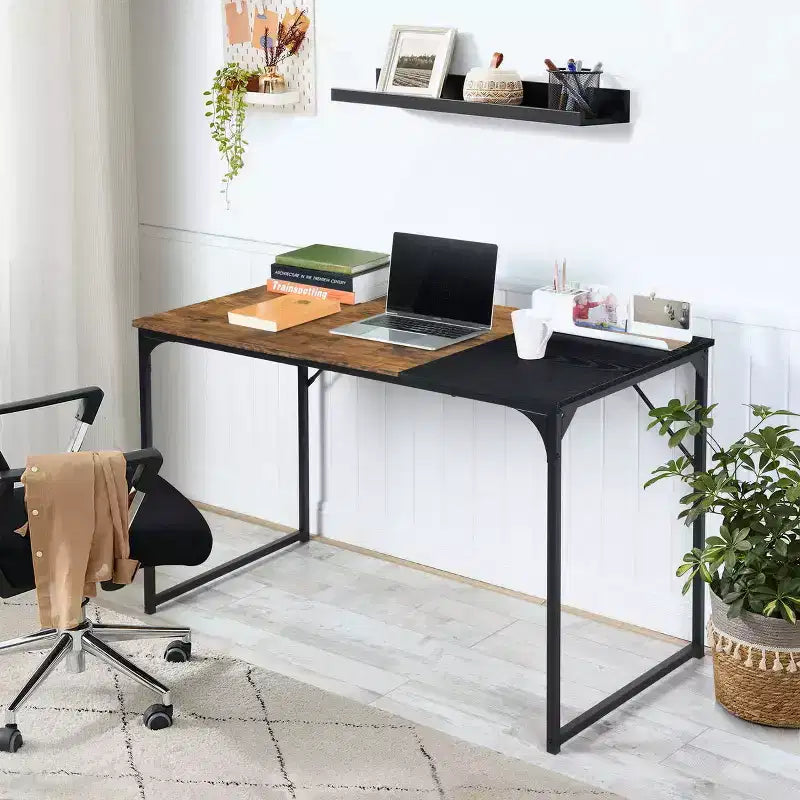 urnitureR 47.2 Home Office Table Simple Computer Desk Laptop PC Writing Sturdy Metal Frames for Study Room, Brown&Black