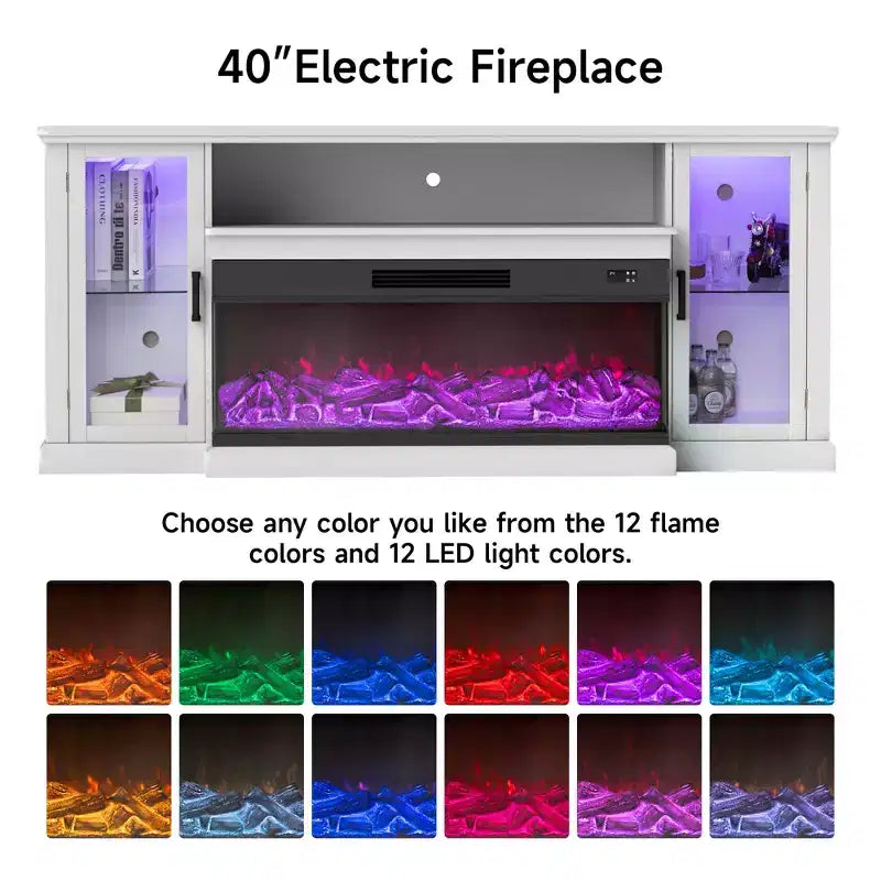 Mobile TV da 72,8 pollici in stile rustico Real Relax con caminetto elettrico a 3 lati in vetro, consolle multimediale regolabile con 12 colori LED per TV fino a 80 pollici