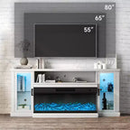 Mobile TV da 72,8 pollici in stile rustico Real Relax con caminetto elettrico a 3 lati in vetro, consolle multimediale regolabile con 12 colori LED per TV fino a 80 pollici