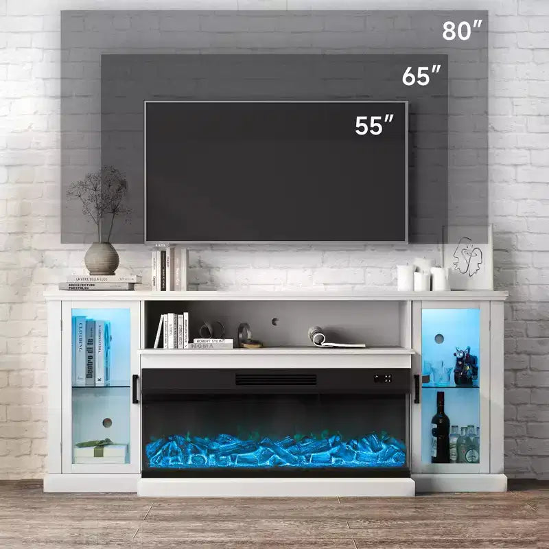 Mobile TV da 72,8 pollici in stile rustico Real Relax con caminetto elettrico a 3 lati in vetro, consolle multimediale regolabile con 12 colori LED per TV fino a 80 pollici