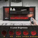 Mobile TV da 72,8 pollici in stile rustico Real Relax con caminetto elettrico a 3 lati in vetro, consolle multimediale regolabile con 12 colori LED per TV fino a 80 pollici