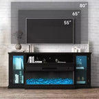 Mobile TV da 72,8 pollici in stile rustico Real Relax con caminetto elettrico a 3 lati in vetro, consolle multimediale regolabile con 12 colori LED per TV fino a 80 pollici
