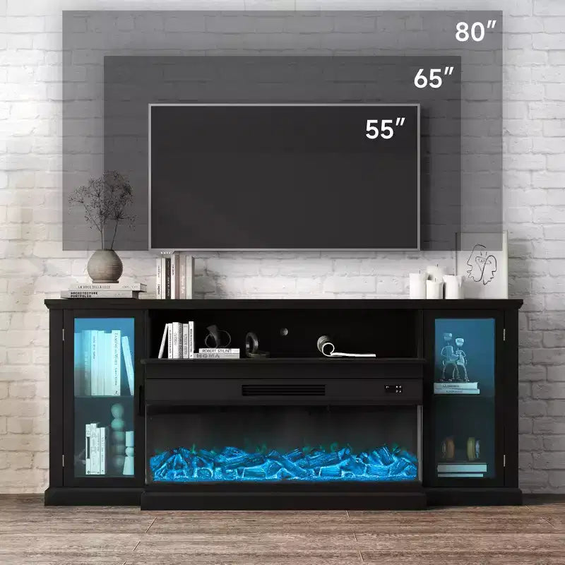 Mobile TV da 72,8 pollici in stile rustico Real Relax con caminetto elettrico a 3 lati in vetro, consolle multimediale regolabile con 12 colori LED per TV fino a 80 pollici