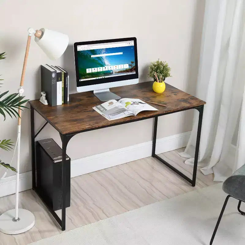 FurnitureR 47.2 Tavolo da Ufficio per Casa Scrivania Semplice per Computer Portatile PC Scrittura Robusta Struttura in Metallo per Sala Studio, Marrone Rustico