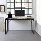 FurnitureR Scrivania per Computer Portatile da Ufficio a Casa da 55", Scrivania da Scrittura con Robusta Struttura in Metallo per Sala Studio, Marrone e Nero