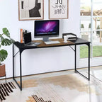 FurnitureR Scrivania per Computer Portatile da Ufficio a Casa da 55", Scrivania da Scrittura con Robusta Struttura in Metallo per Sala Studio, Marrone e Nero