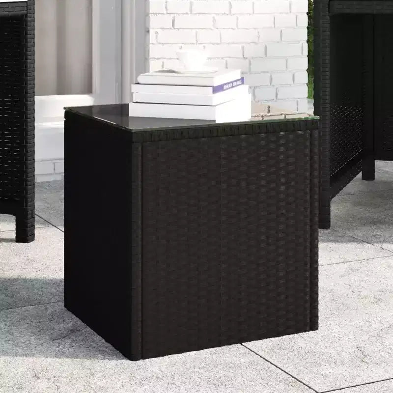 Side Table Black PE rattan Compact Durable Side Table Square