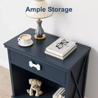 Credenza Heynemo con LED Blu e Cassetto e Scaffale, Tavolino in Legno con Luce LED, Comodino Contenitore per Animali Domestici con Maniglia a Forma di Osso, Ufficio