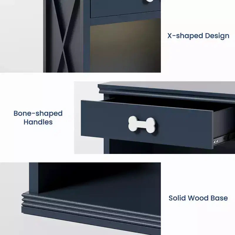 Credenza Heynemo con LED Blu e Cassetto e Scaffale, Tavolino in Legno con Luce LED, Comodino Contenitore per Animali Domestici con Maniglia a Forma di Osso, Ufficio