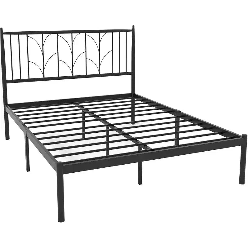 Struttura Letto Matrimoniale in Metallo - Base Letto a Piattaforma Robusta con Spazio Contenitore, Supporti in Acciaio, Nessuna Rete a Molle Necessaria, Facile da Montare, Silenziosa, Nera