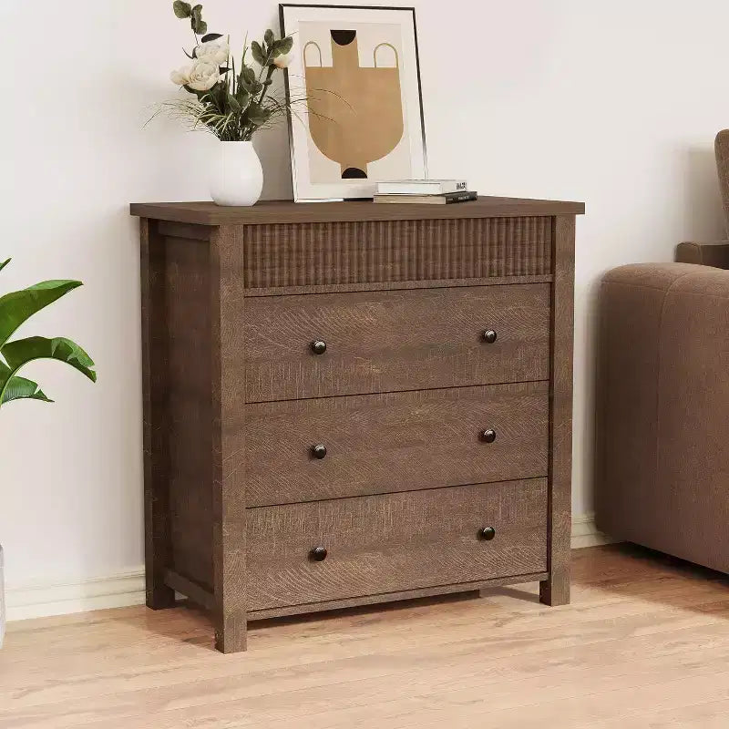 Comò e comodino scanalati a 3 cassetti, cassettiera in legno con contenitore per camera da letto, soggiorno, corridoio o ingresso