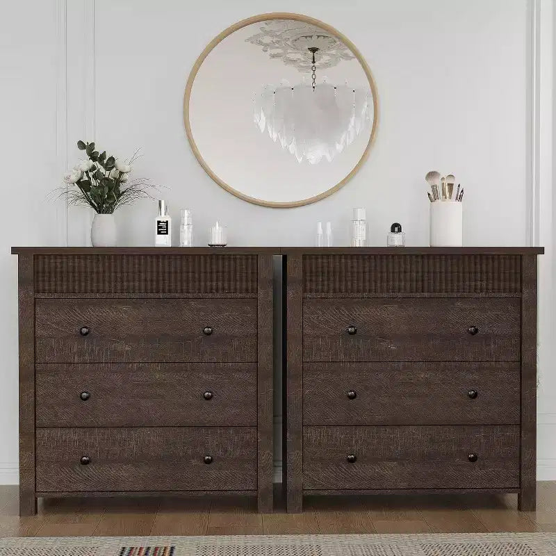 Comò e comodino scanalati a 3 cassetti, cassettiera in legno con contenitore per camera da letto, soggiorno, corridoio o ingresso