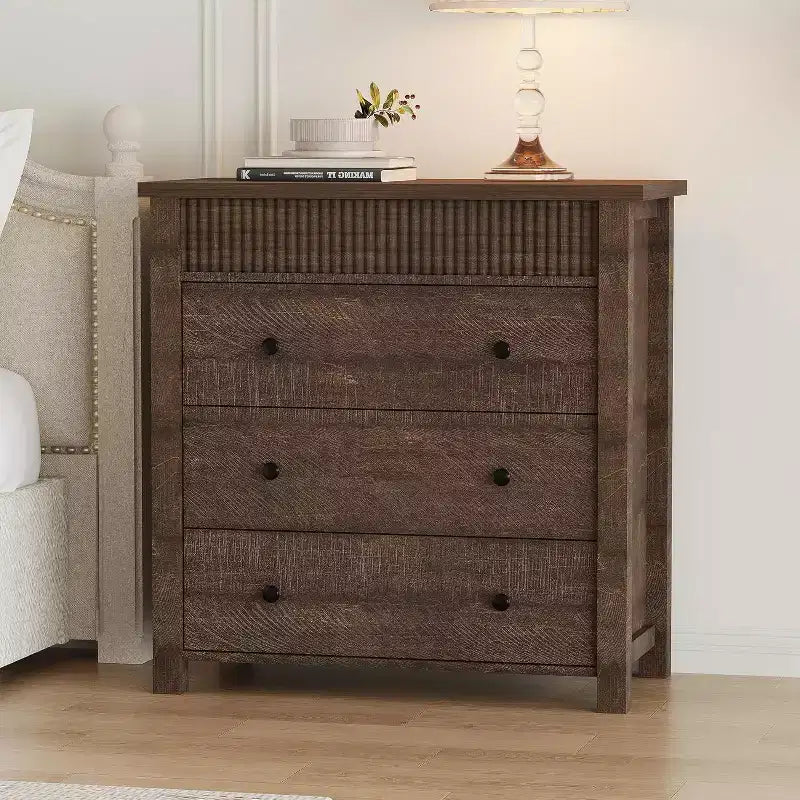 Comò e comodino scanalati a 3 cassetti, cassettiera in legno con contenitore per camera da letto, soggiorno, corridoio o ingresso