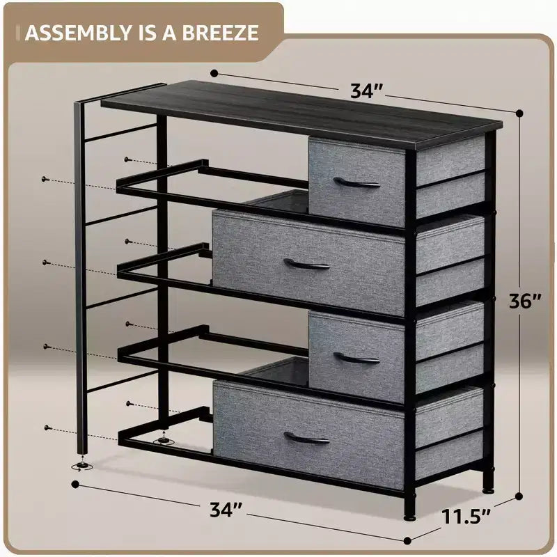 Cassettiera Sorbus a 8 cassetti - Organizzatore con telaio in acciaio, piano in legno, maniglie, contenitori in tessuto