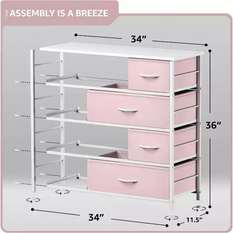 Cassettiera Sorbus a 8 cassetti - Organizzatore con telaio in acciaio, piano in legno, maniglie, contenitori in tessuto