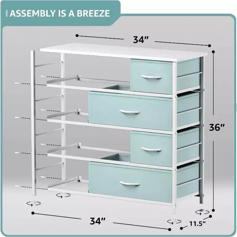 Cassettiera Sorbus a 8 cassetti - Organizzatore con telaio in acciaio, piano in legno, maniglie, contenitori in tessuto