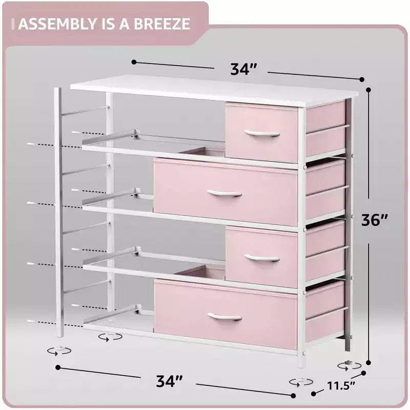 Cassettiera Sorbus a 8 cassetti - Organizzatore con telaio in acciaio, piano in legno, maniglie, contenitori in tessuto
