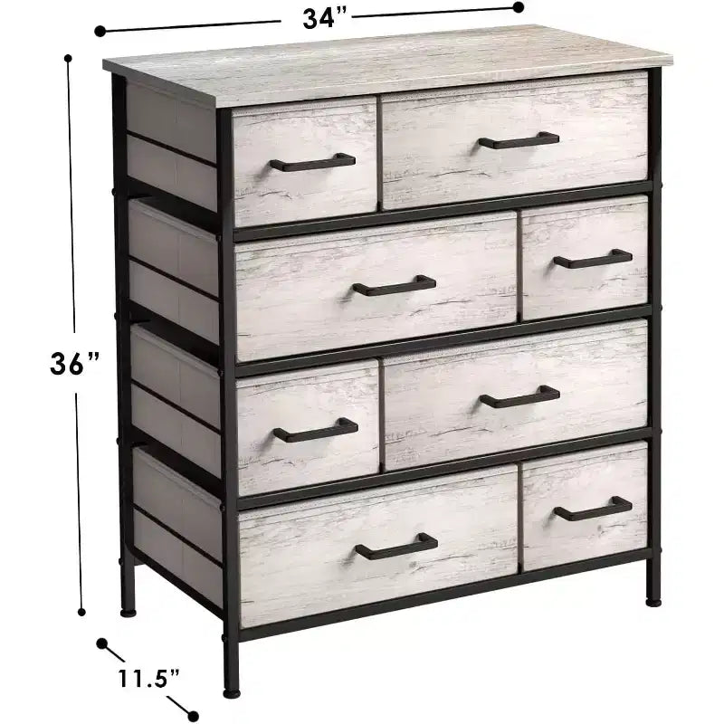 Cassettiera Sorbus a 8 cassetti - Organizzatore con telaio in acciaio, piano in legno, maniglie, contenitori in tessuto
