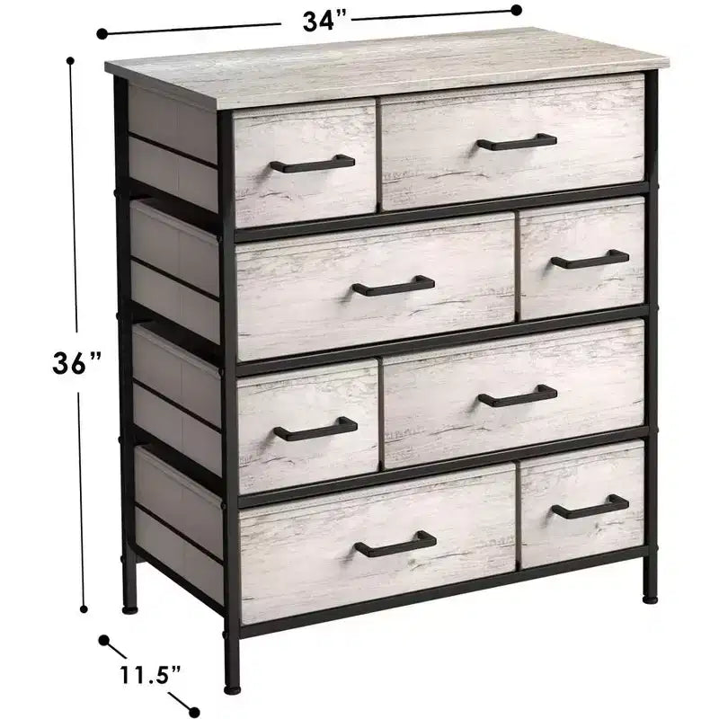Cassettiera Sorbus a 8 cassetti - Organizzatore con telaio in acciaio, piano in legno, maniglie, contenitori in tessuto