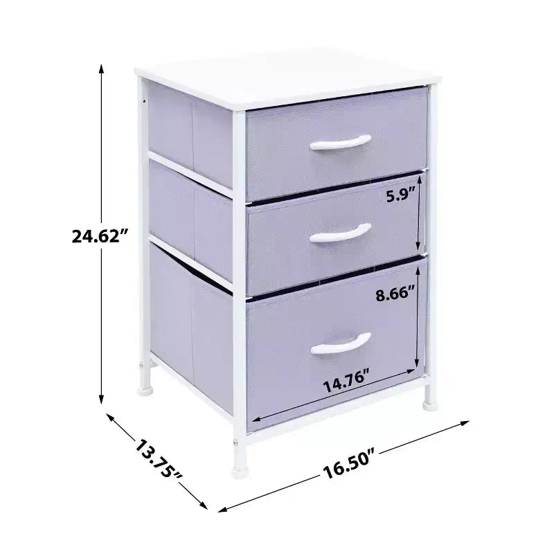 Cassettiera Sorbus a 3 cassetti - Struttura in acciaio, piano in legno e contenitori in tessuto facili da estrarre - Perfetta per casa, camera da letto, ufficio e dormitorio universitario