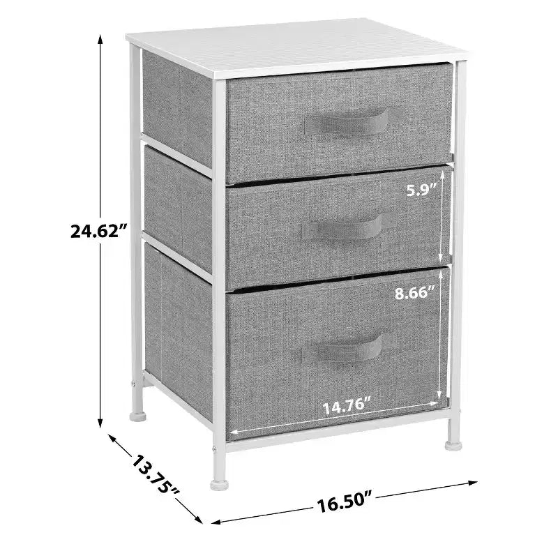 Cassettiera Sorbus a 3 cassetti - Struttura in acciaio, piano in legno e contenitori in tessuto facili da estrarre - Perfetta per casa, camera da letto, ufficio e dormitorio universitario