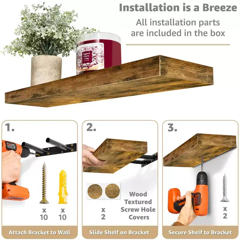 Sorbus Confezione da 2 Mensole Fluttuanti Rettangolari da 40 cm – per l'Arredamento della Casa per Esporre Trofei, Libri, Cornici e Altro Ancora