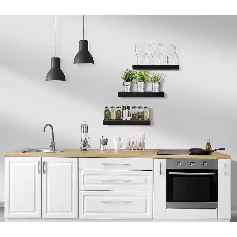 Sorbus Set da 3 Mensole Galleggianti da Parete Lunghe 40 cm per Camera da Letto, Arredo, Cucina, Soggiorno - per Trofei, Cornici, Libreria