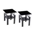 HomeRoots Set of Two Black Glass and Metal Square End Tables With Shelf