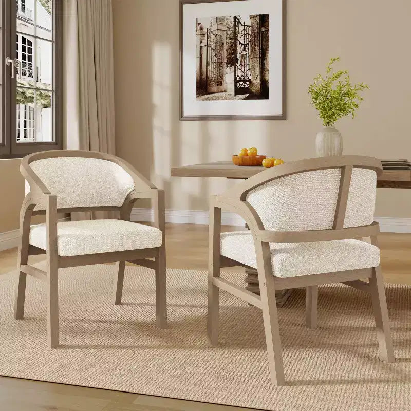 Christopher Knight Home Appleby Rubberwood Upholstered Dining Arm Chair with Curved Design (Set of 2)