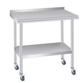 Stainless Steel Table, Heavy Duty Metal Commercial Prep Table With Open Storage Racks, Back Panel And Casters, Suitable For Kitchens, Home Hotels