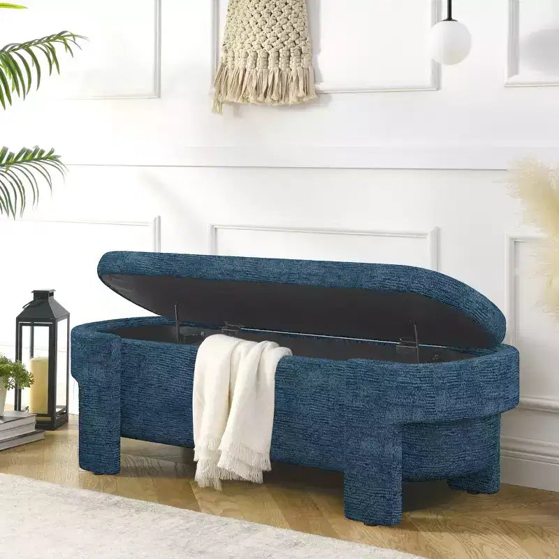 Panca rivestita in tessuto di lino CLIHOME con ampio spazio contenitore, pouf per soggiorno, ingresso e camera da letto