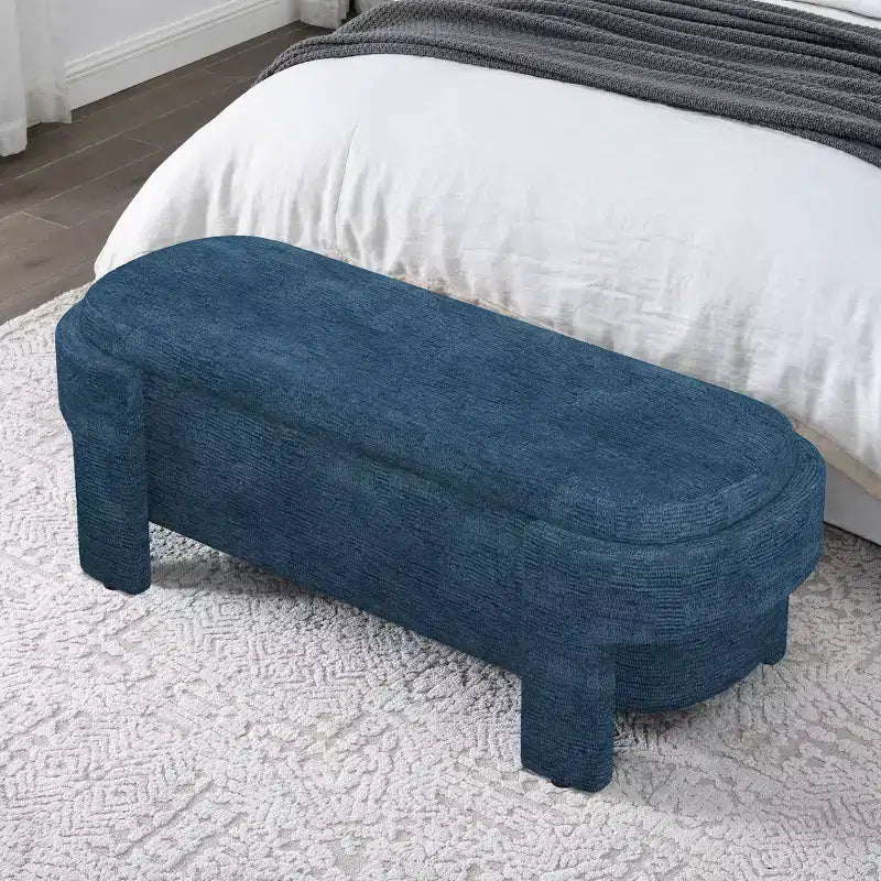 Panca rivestita in tessuto di lino CLIHOME con ampio spazio contenitore, pouf per soggiorno, ingresso e camera da letto