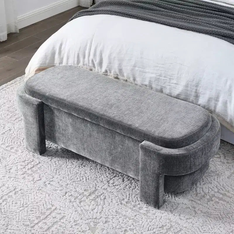 Panca rivestita in tessuto di lino CLIHOME con ampio spazio contenitore, pouf per soggiorno, ingresso e camera da letto