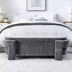 Panca rivestita in tessuto di lino CLIHOME con ampio spazio contenitore, pouf per soggiorno, ingresso e camera da letto