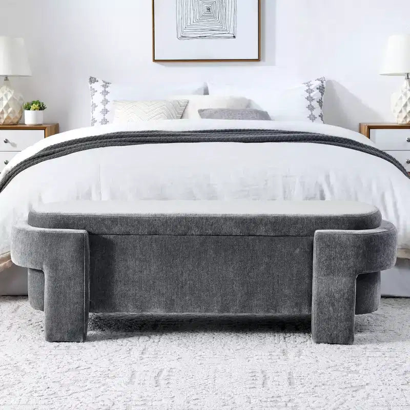 Panca rivestita in tessuto di lino CLIHOME con ampio spazio contenitore, pouf per soggiorno, ingresso e camera da letto